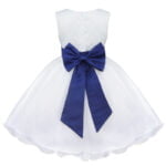 White flower girl dress with tulle-navy-blue (3)