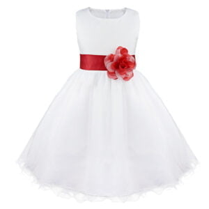 White flower girl dress with tulle-red (3)