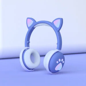 Cute light up cat headphones-blue-white (1)