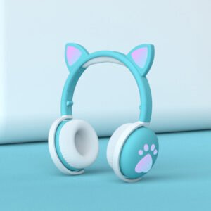 Cute light up cat headphones-green-white (1)
