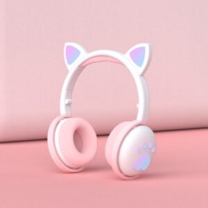 Cute light up cat headphones - white-Pink (1)