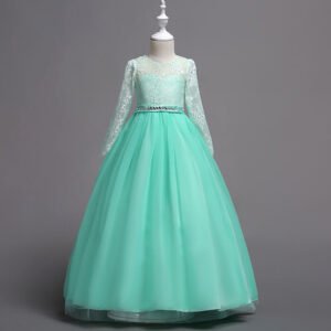 Diamante long sleeve junior bridesmaid dress-green