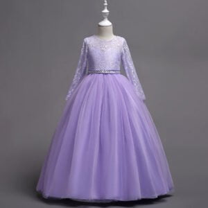Diamante long sleeve junior bridesmaid dress-purple