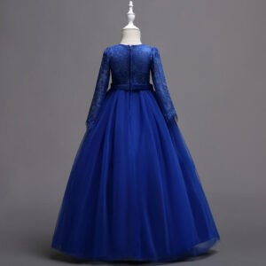 Diamante long sleeve junior bridesmaid dress-royal-blue (1)