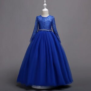 Diamante long sleeve junior bridesmaid dress-royal-blue (2)