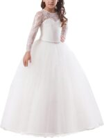 Diamante long sleeve junior bridesmaid dress-white (1)