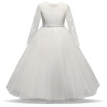 Diamante long sleeve junior bridesmaid dress-white (2)