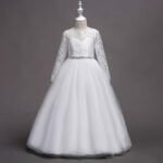 Diamante long sleeve junior bridesmaid dress-white (6)