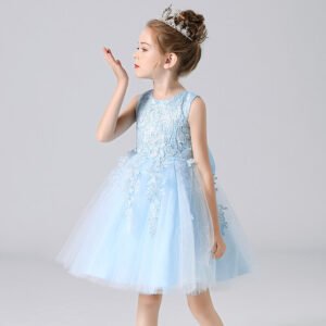 Girl party tulle lace dress-blue