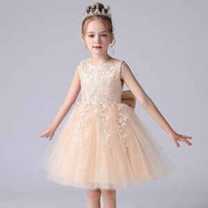 Girl party tulle lace dress-champagne