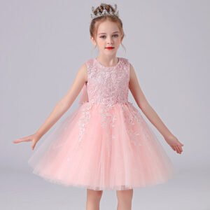 Girl party tulle lace dress-light pink (1)