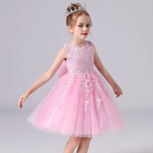Girl party tulle lace dress-pink