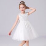 Girl party tulle lace dress-white