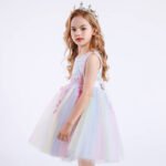 Girl party tulle lace dress-white-rainbow (1)