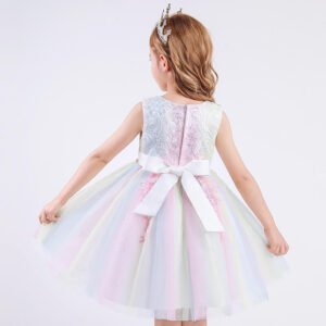 Girl party tulle lace dress-white-rainbow (2)