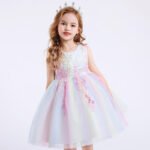 Girl party tulle lace dress-white-rainbow (3)