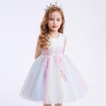 Girl party tulle lace dress-white-rainbow (5)