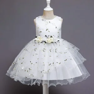A-line girl floral party dress-white (1)