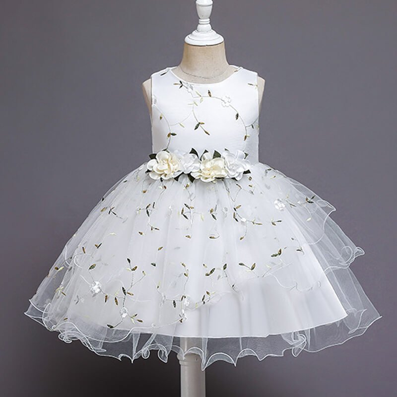 A-line girl floral party dress-white (1)