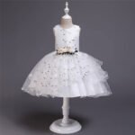 A-line girl floral party dress-white (2)