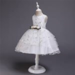 A-line girl floral party dress-white (3)