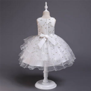 A-line girl floral party dress-white (4)