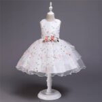 A-line girl floral party dress-white-pink (3)