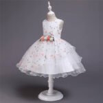 A-line girl floral party dress-white-pink (4)