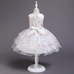 A-line girl floral party dress-white-pink (5)