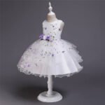 A-line girl floral party dress-white-purple (1)