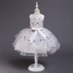 A-line girl floral party dress-white-purple (4)