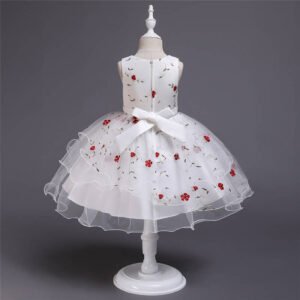 A-line girl floral party dress-white-red (1)