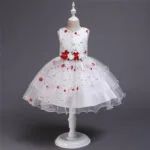 A-line girl floral party dress-white-red (3)
