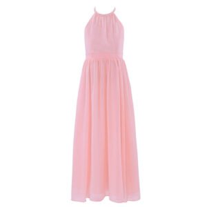 Long chiffon girl dress-light-pink (1)