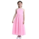 Long chiffon girl dress-pink (2)