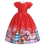 Girl long Christmas short sleeve dress-red (3)