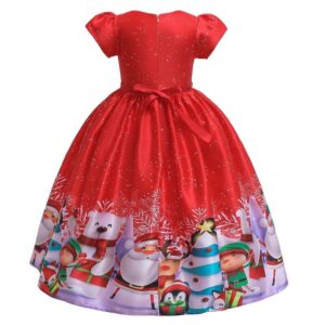 Girl long Christmas short sleeve dress-red (4)