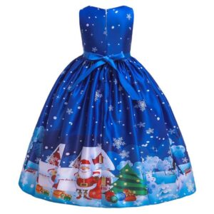Girl long Christmas sleeveless dress-blue (1) (1)
