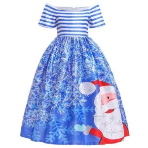 Girl long off shoulder Christmas dress - Blue (4)