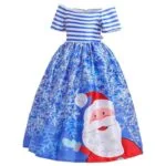 Girl long off shoulder Christmas dress - Blue (5)