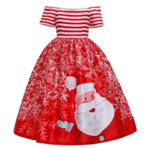 Girl long off shoulder Christmas dress - red (1)