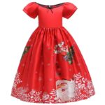 Girl long satin Christmas dress with sleeves-red (1)