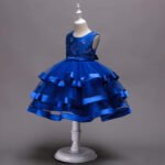 Girl satin and tulle party dress-blue (2)