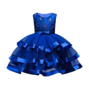 Girl satin and tulle party dress-blue (4)