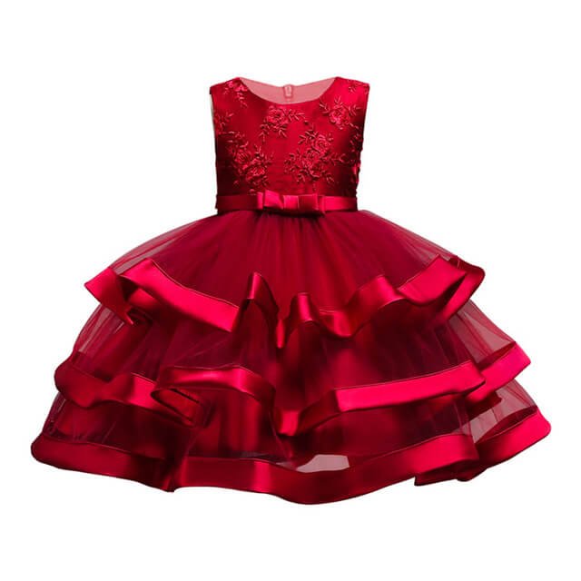 Girl satin and tulle party dress-dark-red (1)