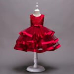 Girl satin and tulle party dress-dark-red (2)