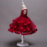 Girl satin and tulle party dress-dark-red (3)