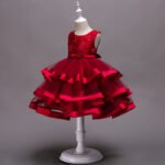 Girl satin and tulle party dress-dark-red (4)