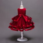 Girl satin and tulle party dress-dark-red (5)