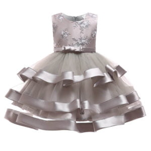 Girl satin and tulle party dress-grey (1)